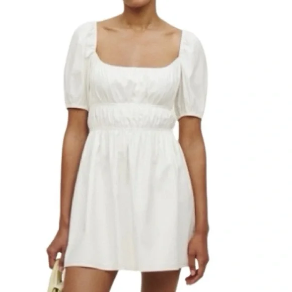 NWT Reformation Woods Short Sleeve Mini Dress in White Sz L‎